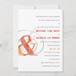 Ampersand Wedding Invitation in Red and Orange