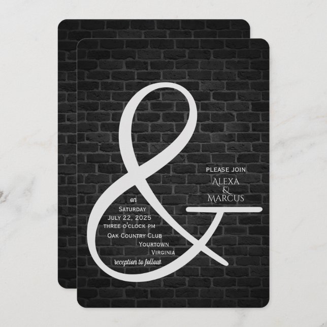 Ampersand Wedding Invitation on dark brick wall (Front/Back)