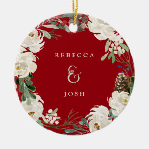 Ampersand Wreath Red Couples Photo Christmas Ceramic Tree Decoration
