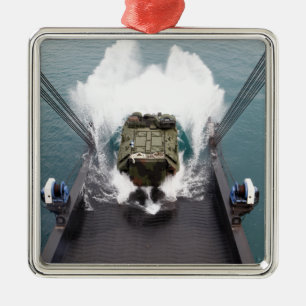 Amphibious assault vehicles disembark from USNS Metal Tree Decoration