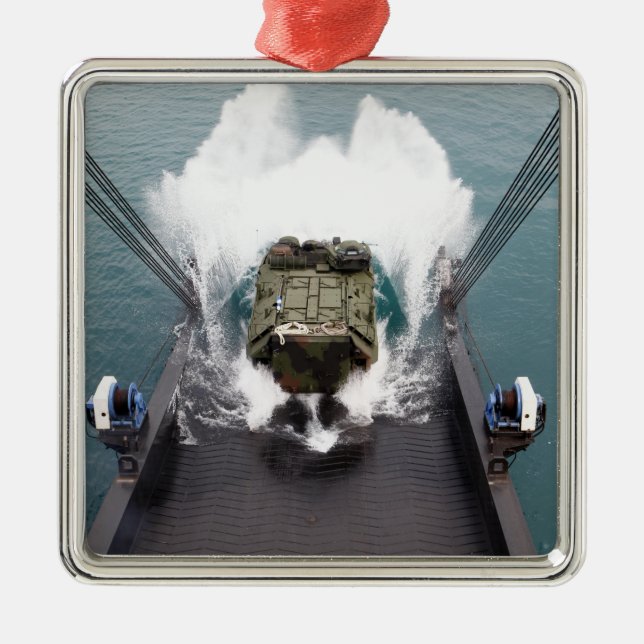 Amphibious assault vehicles disembark from USNS Metal Tree Decoration (Front)