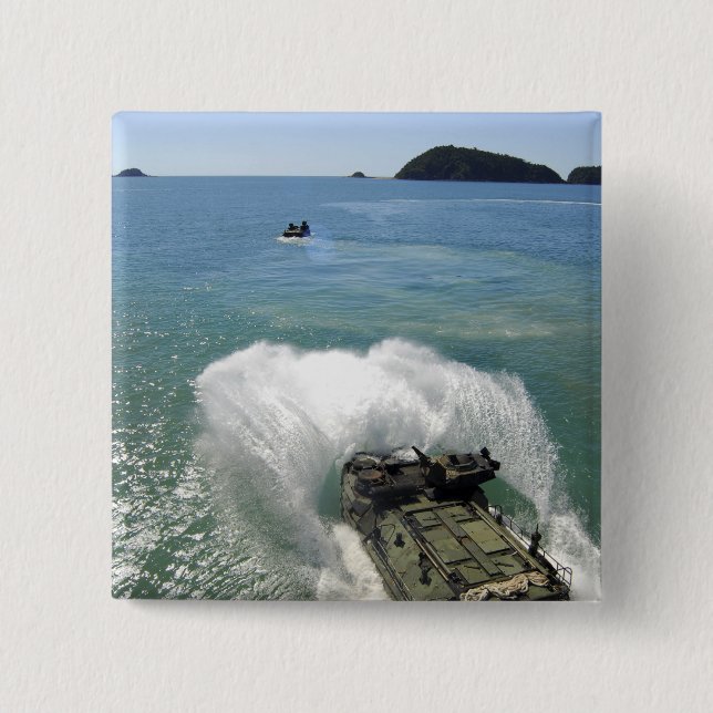 Amphibious Assault vehicles exit the well deck 15 Cm Square Badge (Front)