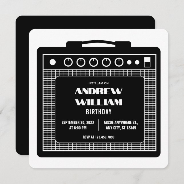 Amplifier speaker music birthday invitation (Front/Back)