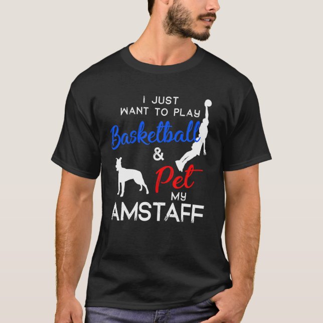 Amstaff Funny Basketball Dog Owner Lover Xmas Gift T-Shirt (Front)