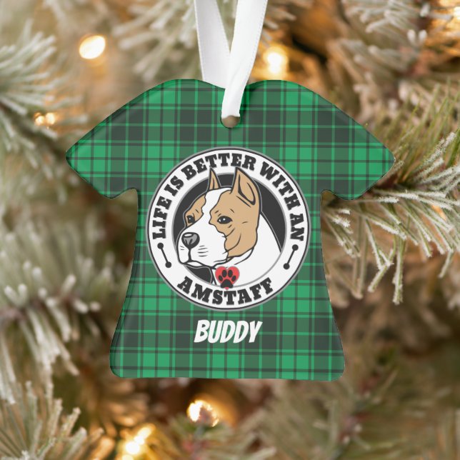 Amstaff Personalised Life Is Better With A Dog Ornament (Tree)