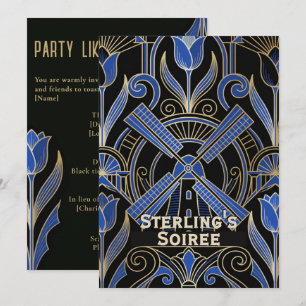 Amsterdam Art Deco Windmills Custom Birthday Invitation