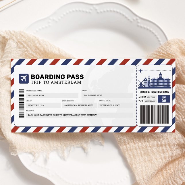 Amsterdam Boarding Pass Travel Trip Plane Ticket Invitation (Creator Uploaded)