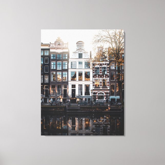 Amsterdam Buildings on the Canal, Stretched Canvas (Front)