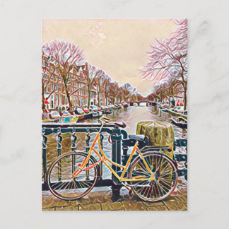 Amsterdam canal and bike postcard