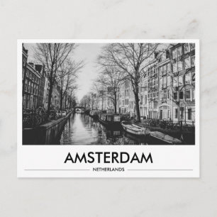 Amsterdam Canal Boats Black & White  Postcard
