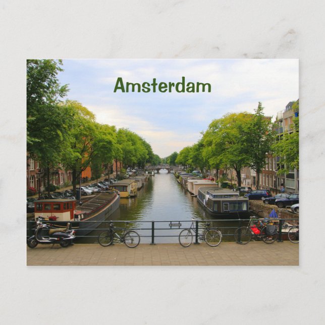 Amsterdam: Canal, bridges, bikes, boats, Holland Postcard (Front)