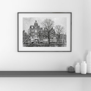 Amsterdam Canal Cityscape – Hand-Drawn Sketch Poster