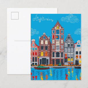 Amsterdam Canal Dutch Houses Travel Postcard