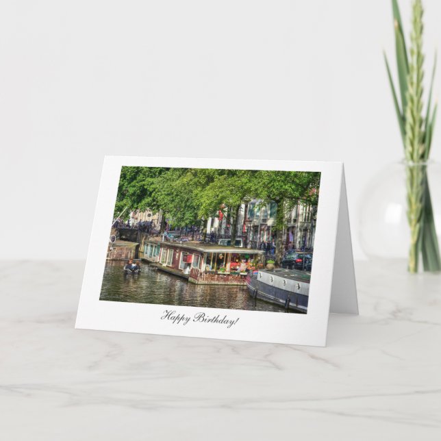 Amsterdam Canal Houseboat - Happy Birthday Card (Front)