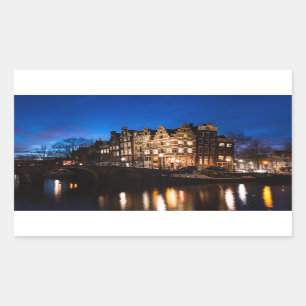 Amsterdam canal houses at night rectangular sticker