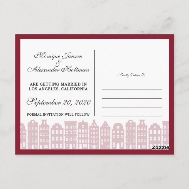 Amsterdam Canal Houses Dutch Save The Date Marsala Postcard (Back)