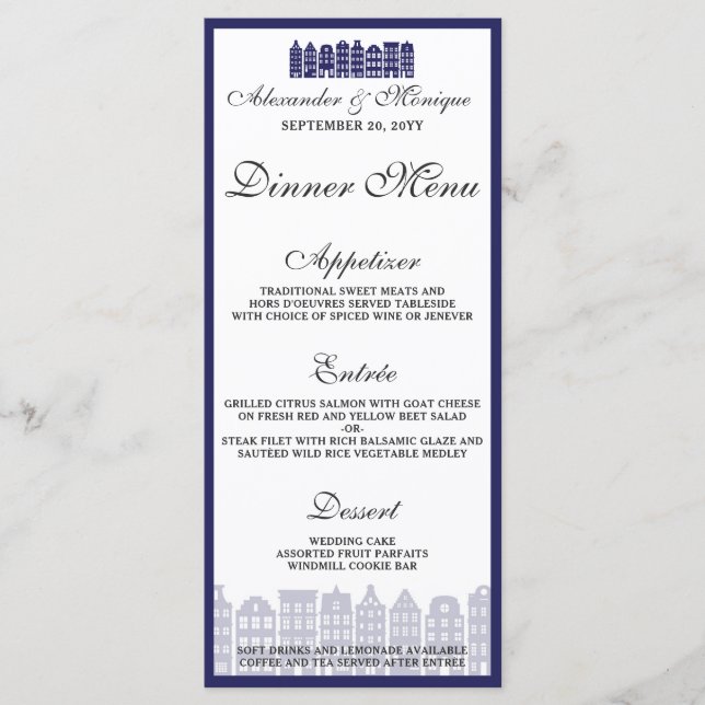 Amsterdam Canal Houses Dutch Wedding Dinner Menu (Front)