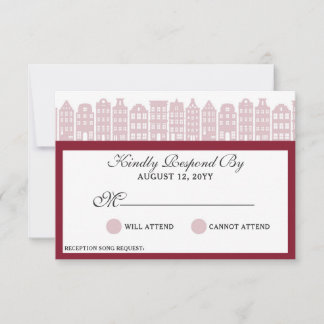 Amsterdam Canal Houses Dutch Wedding Marsala RSVP Card