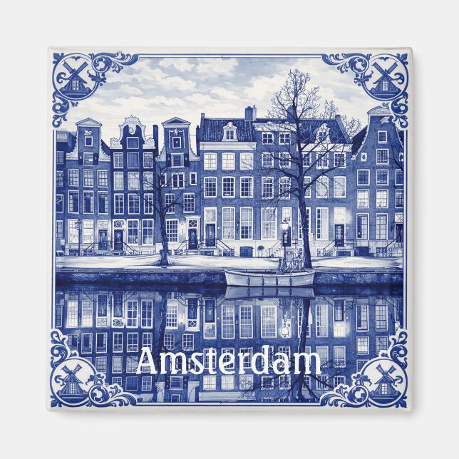 Amsterdam canal houses square magnet (Front)