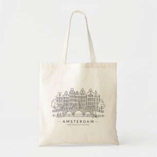 Amsterdam Canal Houses Travel Illustration Tote Bag