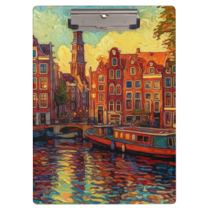 Amsterdam canal houses van Gogh style Clipboard