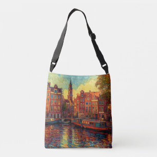 Amsterdam canal houses van Gogh style Crossbody Bag