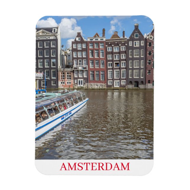 Amsterdam canal houses view fridge magnet (Vertical)