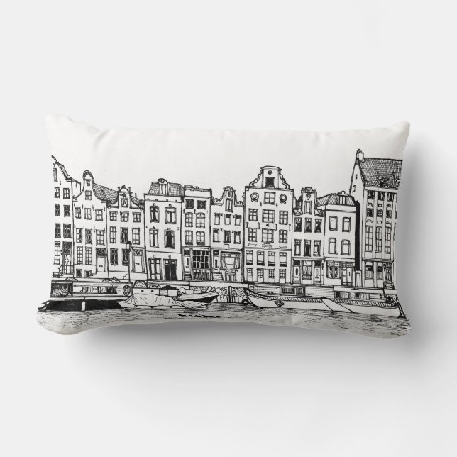 Amsterdam Canal Netherlands Cityscape Illustration Lumbar Cushion (Front)