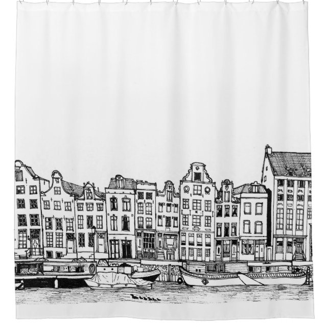 Amsterdam Canal Netherlands Cityscape Illustration Shower Curtain (Front)