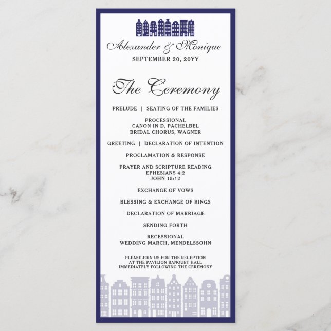 Amsterdam Canal Row Houses Dutch Wedding Program Programme (Front)