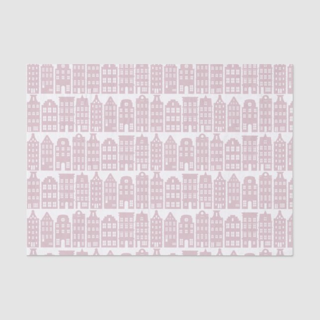 Amsterdam Canal Row Houses Light Red White Pattern Tissue Paper (Front)
