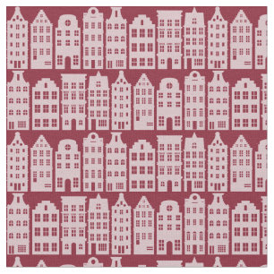 Amsterdam Canal Row Houses Marsala Red Pattern Fabric