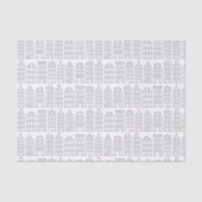 Amsterdam Canal Row Houses Silver & White Pattern Tissue Paper (Front)