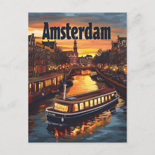 Amsterdam Canal : Sunset and City lights Postcard