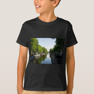 Amsterdam Canal with Boats and Bridge T-Shirt
