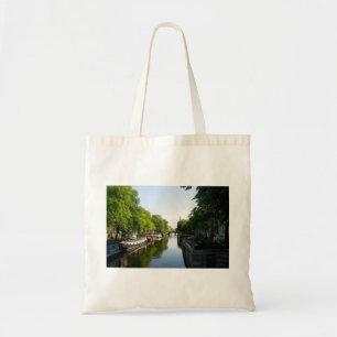 Amsterdam Canal with Boats and Bridge Tote Bag