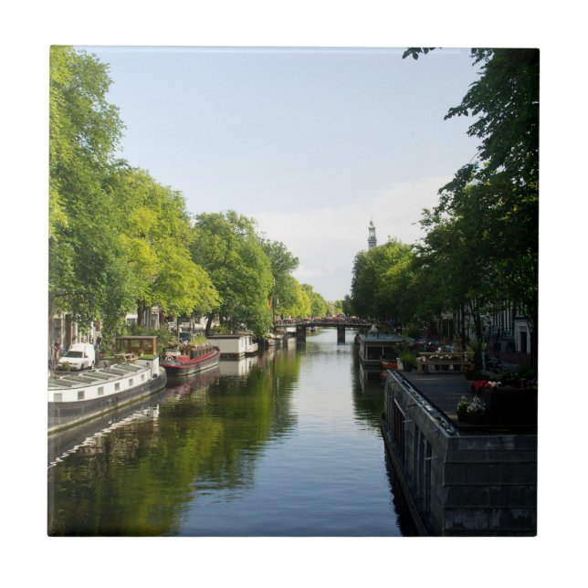 Amsterdam Canal with Houseboats Netherlands Tile (Front)