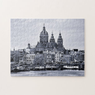 Amsterdam, Cathedral & boats - Holland (puzzle) Jigsaw Puzzle