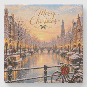 Amsterdam Christmas Winter Canal Square Coaster