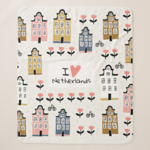Amsterdam city architecture bicycles tulips seamle sherpa blanket
