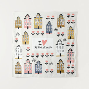 Amsterdam city architecture bicycles tulips seamle tapestry