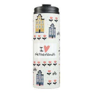 Amsterdam city architecture bicycles tulips seamle thermal tumbler