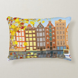 Amsterdam City Canal Autumn Colourful Accent Pillo Decorative Cushion