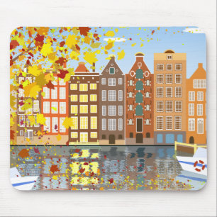 Amsterdam City Canal Autumn Colourful Mousepad