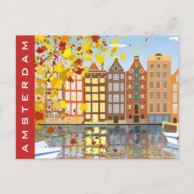 Amsterdam City Canal Autumn Colourful Postcard (Front)