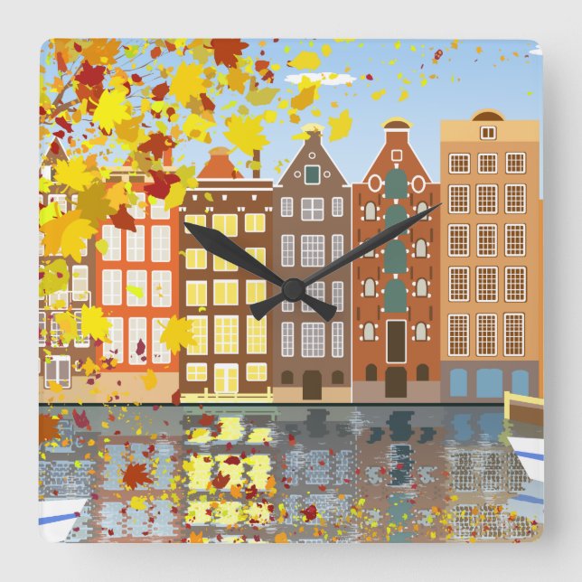 Amsterdam City Canal Autumn Colourful Wall Clock (Front)