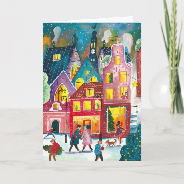 Amsterdam city in the snow illustration Christmas Holiday Card (Front)