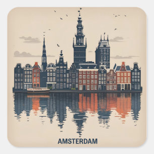 Amsterdam Cityscape Netherlands Square Sticker