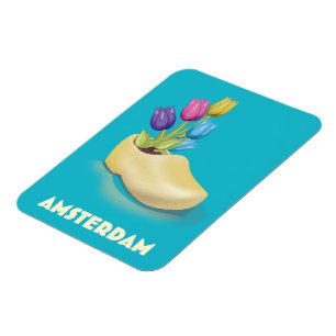 Amsterdam Cloggs and Tulips travel poster. Magnet