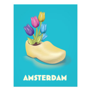 Amsterdam Cloggs and Tulips travel poster. Photo Print